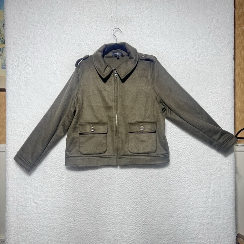 Talbots Brushed Wool Blend Bomber Jacket Size XL Petite Deep Olive - Picture 1 of 6